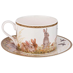 Чайная пара из фарфора с изображением собаки и зайцев 300 мл Hunting Porcelain Collection варинант исполнения - 1 | Loft Concept в Екатеринбурге