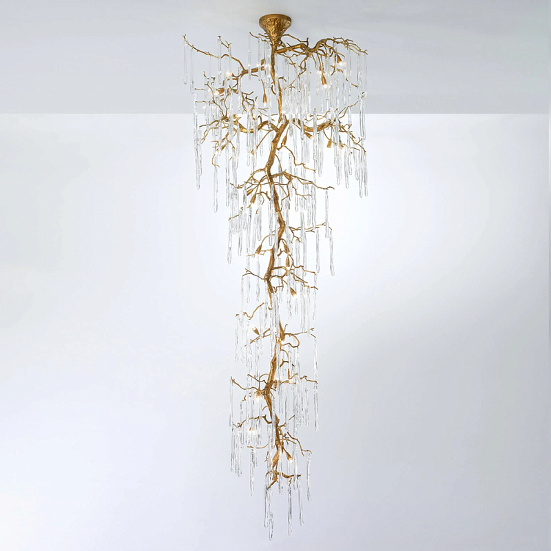 Люстра большая каскадная с прозрачными подвесками в форме капель Droplet Chandelier Золотой Прозрачный Люстра большая каскадная с прозрачными подвесками в форме капель Droplet Chandelier Золотой Прозрачный в Екатеринбурге | Loft Concept