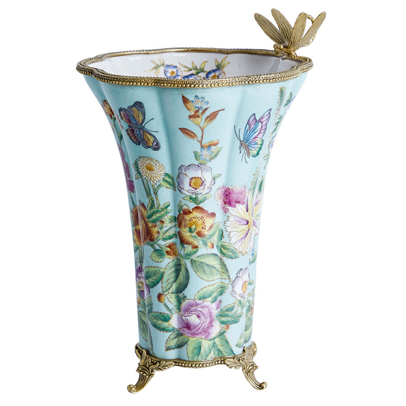 Ваза со стрекозой из фарфора с бронзовыми элементами Paradise Dragonfly Бронза Мульти в Екатеринбурге | Loft Concept 