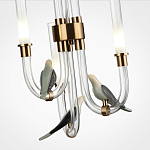 Подвесной светильник с 3-мя прозрачными изогнутыми трубками и декоративными птичками Ganthea варинант исполнения - 5 | Loft Concept в Екатеринбурге