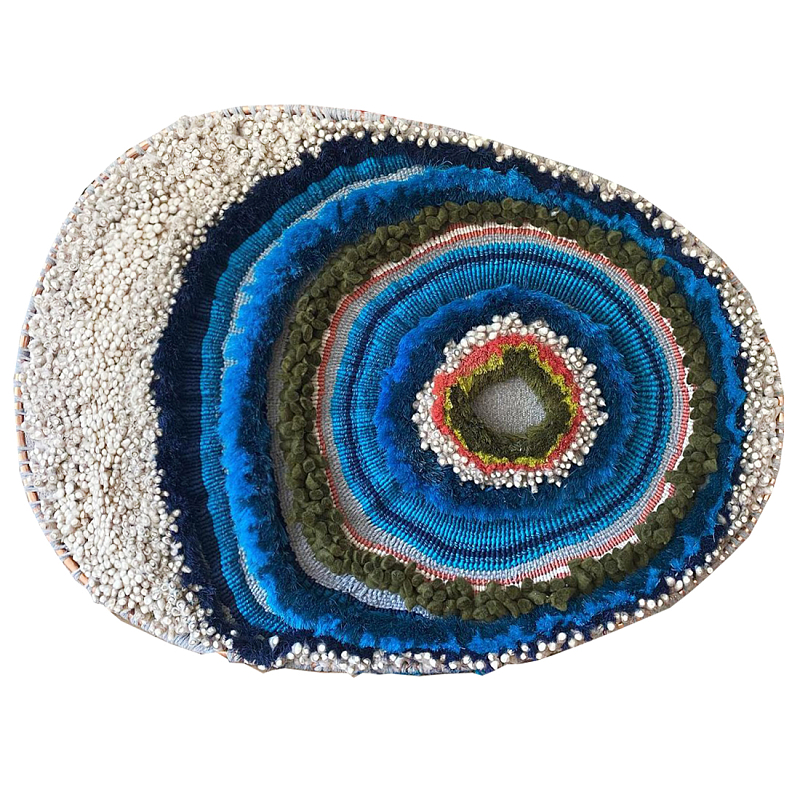 Дизайнерское вязаной Панно Синий круг Синий ivory ( слоновая кость ) в Екатеринбурге | Loft Concept 