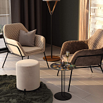 Банкетка круглая бежевый велюр на 4-х металлических ножках черного цвета SANJAY варинант исполнения - 5 | Loft Concept в Екатеринбурге