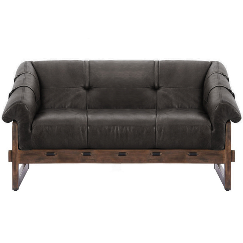 Двухместный диван Duncan винтажная черная кожа Черный Коричневый в Екатеринбурге | Loft Concept 