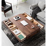 Кофейный стол из массива дерева с выдвижными ящиками Coffee Walnut Table варинант исполнения - 2 | Loft Concept в Екатеринбурге