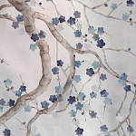 Обои ручная роспись Plum Blossom Inky Hokusai on Sterling Silver gilded silk варинант исполнения - 1 | Loft Concept в Екатеринбурге