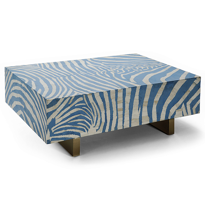 Кофейный стол Kenya Coffee Table Bone Inlay ZEBRA blue ivory ( слоновая кость ) Голубой Золотой в Екатеринбурге | Loft Concept 