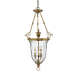 Подвесной светильник латунный с рифленым прозрачным плафоном и тремя свечеподобными лампами в классическом стиле Hinkley варинант исполнения - 1 | Loft Concept в Екатеринбурге