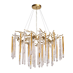 Люстра подвесная золотого цвета с разветвленными ветвями и прозрачными стеклянными подвесками Droplet Chandelier варинант исполнения - 2 | Loft Concept в Екатеринбурге