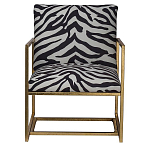 Кресло с металлическим золотистым каркасом и мягкой обивкой с чёрно-белым принтом зебры Wild animals варинант исполнения - 1 | Loft Concept в Екатеринбурге