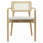 Стул обеденный с мягким сиденьем и спинкой из плетеного ротанга Wood and Textile Chair варинант исполнения - 1 | Loft Concept в Екатеринбурге