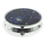 Таблетница карманная круглая с 3-мя отделениями с зеркалом и накладкой из натурального камня Содалит Silver Stone Pillboxes варинант исполнения - 3 | Loft Concept в Екатеринбурге