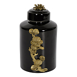 Банка с крышкой из фарфора с бронзовым цветочным элементом Eden Garden варинант исполнения - 1 | Loft Concept в Екатеринбурге