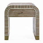 Тумбочка прикроватная с ящиком Tofino Stripes Bone Inlay Bedside Beige варинант исполнения - 1 | Loft Concept в Екатеринбурге