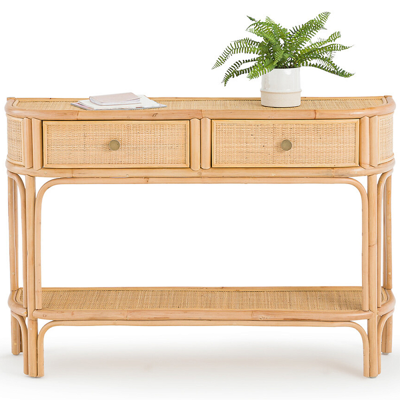 Консоль из плетеного ротанга с ящиками Armelle Rattan Console Древесина Латунь в Екатеринбурге | Loft Concept 