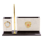 Настольный письменный набор из мрамора с часами и ручкой Marble Accessory варинант исполнения - 1 | Loft Concept в Екатеринбурге