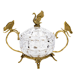 Конфетница из прозрачного рельефного стекла с ручками в виде стрекоз и фигуркой лебедя Eden Garden варинант исполнения - 1 | Loft Concept в Екатеринбурге