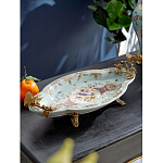 Блюдо овальное из голубого фарфора с ручками в виде бабочек и цветочным рисунком Blue Garden варинант исполнения - 2 | Loft Concept в Екатеринбурге