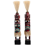 Комплект из 2-х деревянных статуэток Asmat Straw Headdress Statuettes Red Turquoise Tattoo варинант исполнения - 4 | Loft Concept в Екатеринбурге