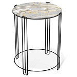 Стол журнальный круглый с серой столешницей из стекла на 4-х черных ножках Gray and Gold Marble варинант исполнения - 1 | Loft Concept в Екатеринбурге