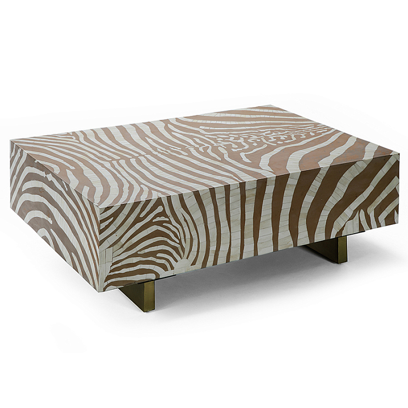Кофейный стол Kenya Coffee Table Bone Inlay ZEBRA Beige  ivory ( слоновая кость ) Коричневый Золотой в Екатеринбурге | Loft Concept 