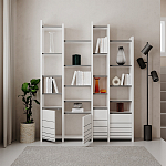 Стеллаж прямой ассиметричный с полками и 4-мя дверцами ARYA BOOKCASE WHITE варинант исполнения - 4 | Loft Concept в Екатеринбурге