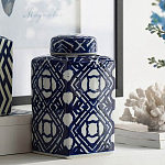 Ваза прямоугольной формы с крышкой и геометрическим узором в сине-белых цветах Blue & White Ornament  варинант исполнения - 3 | Loft Concept в Екатеринбурге