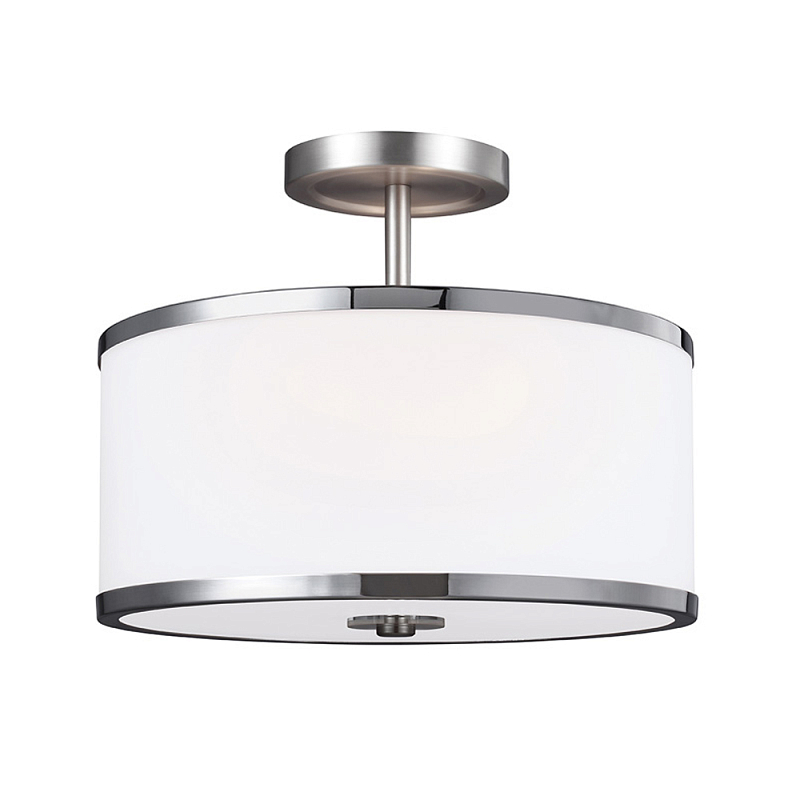 Потолочный светильник с цилиндрическим плафоомн из опалового матового стекла с металлическим обручем Feiss Никель Белый Хром в Екатеринбурге | Loft Concept 