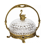 Конфетница из прозрачного рельефного стекла с ручкой и фигуркой лебедя Eden Garden варинант исполнения - 1 | Loft Concept в Екатеринбурге