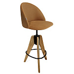 Барный стул со спинкой и металлической подставкой на 3-х деревянных ножках Горчичный Велюр Vendramin Chair варинант исполнения - 1 | Loft Concept в Екатеринбурге
