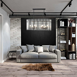 Люстра подвесная овальная со стеклянными прозрачными трубками и металлическим каркасом черного цвета Nembus варинант исполнения - 6 | Loft Concept в Екатеринбурге