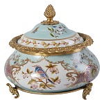 Шкатулка с крышкой из голубого фарфора с риунком птиц и цветов Blue Garden варинант исполнения - 1 | Loft Concept в Екатеринбурге