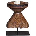 Подсвечник из массива тика на металлической подставке Wooden Carved Candlestick варинант исполнения - 1 | Loft Concept в Екатеринбурге