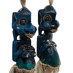 Комплект из 2-х деревянных статуэток Asmat Straw Headdress Statuettes Blue варинант исполнения - 3 | Loft Concept в Екатеринбурге