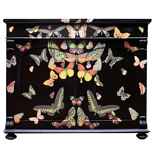 Комод ручная роспись Бабочки на черном фоне