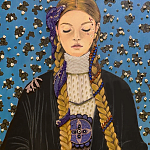 Панно ручная вышивка бисером Портрет девушки в голубых тонах варинант исполнения - 2 | Loft Concept в Екатеринбурге