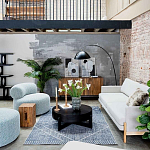 Дизайнерское круглое мягкое кресло в голубой пестрой обивке Roux Round Armchair варинант исполнения - 6 | Loft Concept в Екатеринбурге