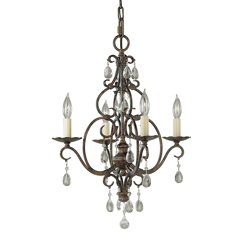 Люстра бронзового цвета с 4-мя лампами и подвесками из оптического стекла в классическом стиле Feiss Бронза Кремовый Прозрачное Стекло в Екатеринбурге | Loft Concept 