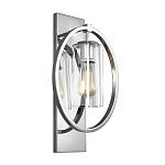 Бра цвета хром с круглой рамой и цилиндрическим прозрачным стеклянным плафоном на прямоугольном основании Feiss варинант исполнения - 1 | Loft Concept в Екатеринбурге