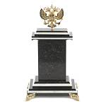 Часы настольные бронзовые с Гербом России из натурального камня Змевик Stone Clock варинант исполнения - 3 | Loft Concept в Екатеринбурге