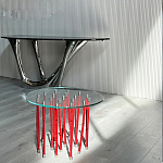 Дизайнерский журнальный стол с круглой прозрачной столешницей и основанием в виде красных металлических тросов Wires варинант исполнения - 2 | Loft Concept в Екатеринбурге