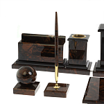 Настольный письменный набор с часами из природного камня обсидиана  Gift for Manager варинант исполнения - 4 | Loft Concept в Екатеринбурге