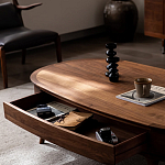 Кофейный стол овальный из дерева с 2-мя ящиками Coffee Walnut Table варинант исполнения - 7 | Loft Concept в Екатеринбурге