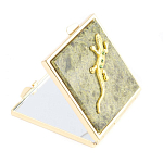 Зеркало двухстороннее квадратное из натурального камня Змеевик с декоративной вставкой в виде ящерицы Gold Stone Mirrors варинант исполнения - 1 | Loft Concept в Екатеринбурге