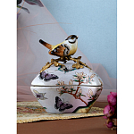 Шкатулка фиолетового цвета с рисунком бабочек и крышкой с фигуркой птицы на ветке Eden Garden варинант исполнения - 8 | Loft Concept в Екатеринбурге