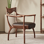 Стул деревянный с мягким сиденьем из коричневой натуральной кожи Moon Walnut Furniture варинант исполнения - 11 | Loft Concept в Екатеринбурге