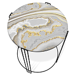 Стол журнальный круглый с серой столешницей из стекла на 4-х черных ножках Gray and Gold Marble варинант исполнения - 2 | Loft Concept в Екатеринбурге