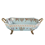 Блюдо прямоугольное из голубого фарфора с ручками и рисунком птиц и цветов Blue Garden варинант исполнения - 1 | Loft Concept в Екатеринбурге