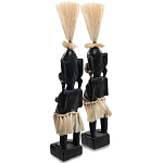 Комплект из 2-х деревянных статуэток Asmat Straw Headdress Statuettes Black Colorful Tattoo варинант исполнения - 2 | Loft Concept в Екатеринбурге