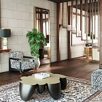 Дизайнерский журнальный стол округлой формы чёрный с золотой столешницей Fufem варинант исполнения - 3 | Loft Concept в Екатеринбурге