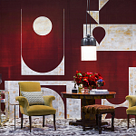 Обои ручная роспись в стиле Арт-деко Assemblage Original colourway on red silk dupion варинант исполнения - 2 | Loft Concept в Екатеринбурге